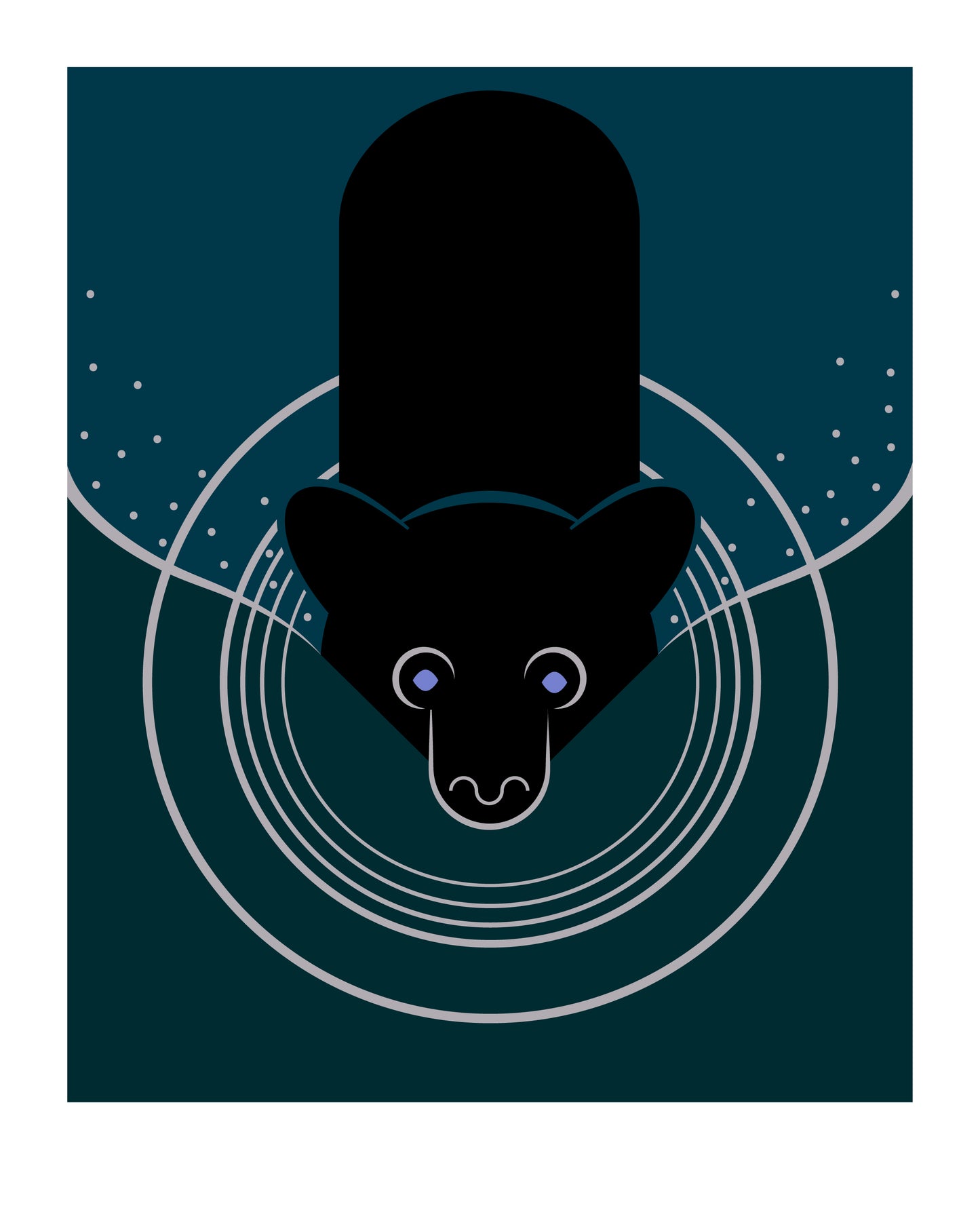8 X 10 art print featuring a black bear swimming. The bear leaves a ripple and a wake behind him.