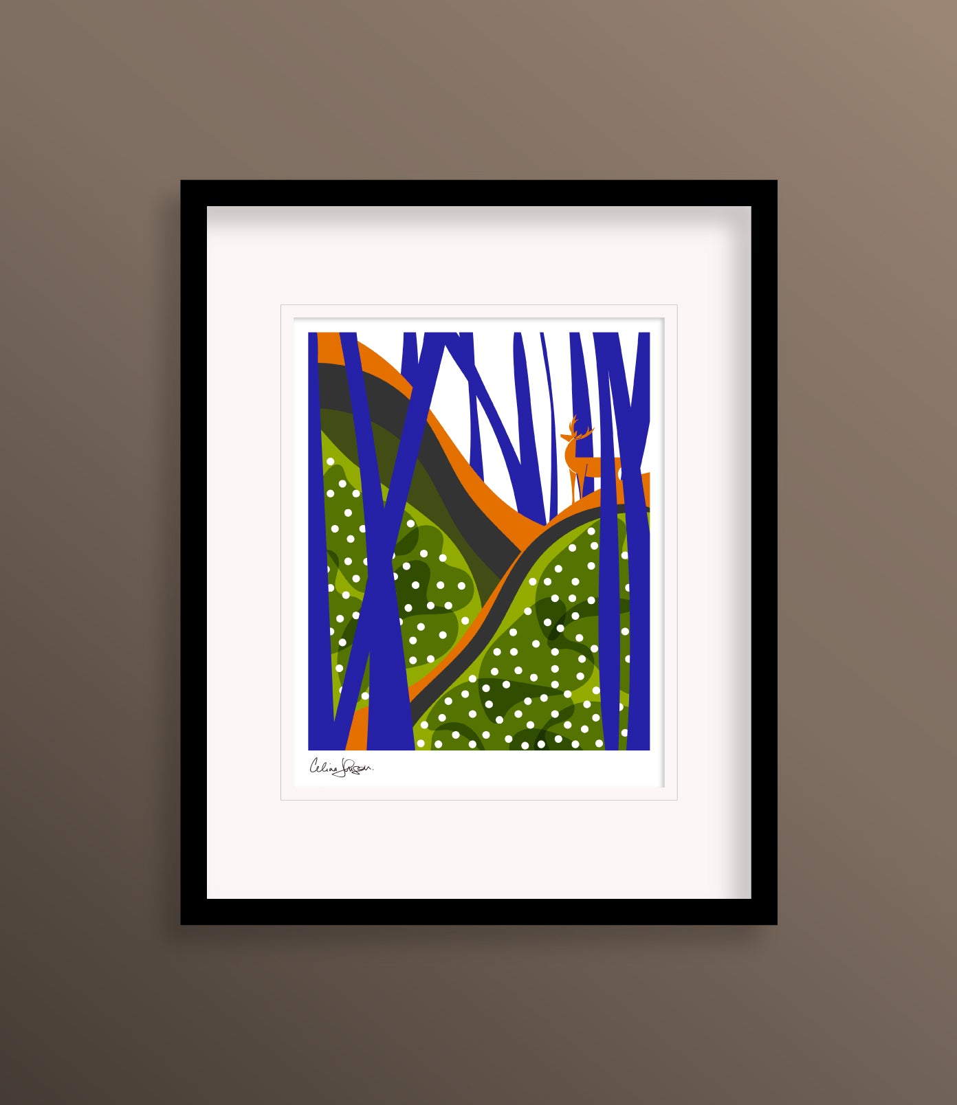 8 X 10 framed art print featuring a deer on top of a hill, looking out over a sea of white trilliums.