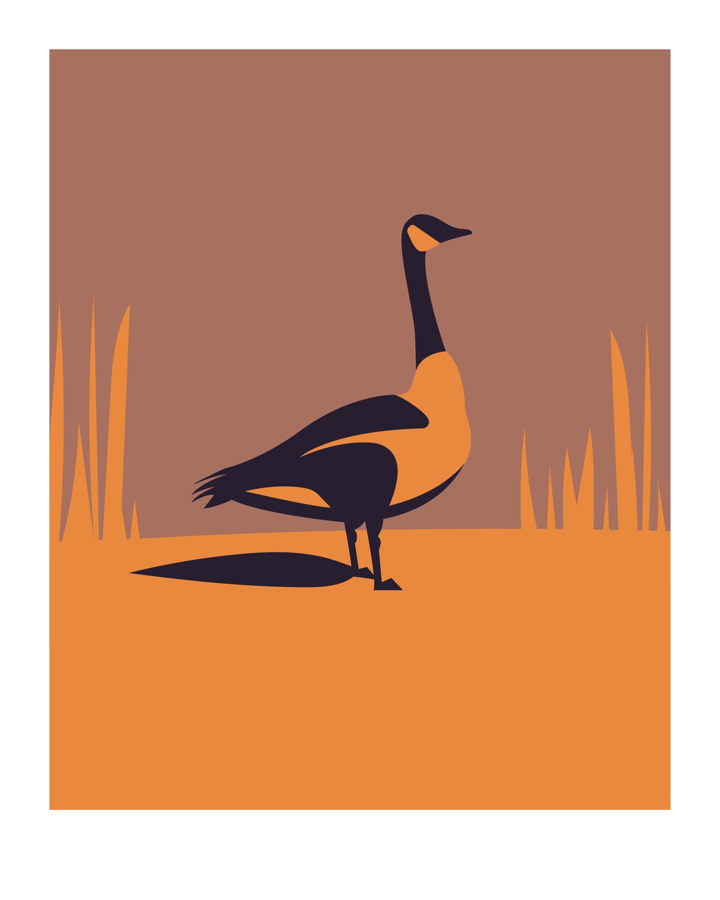 8 X 10 art print featuring a three toned image of a Canada Goose standing proudly between long blades of grass.
